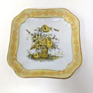 Vintage hand painted square dish from ISCO JAPAN. Yellow and gold